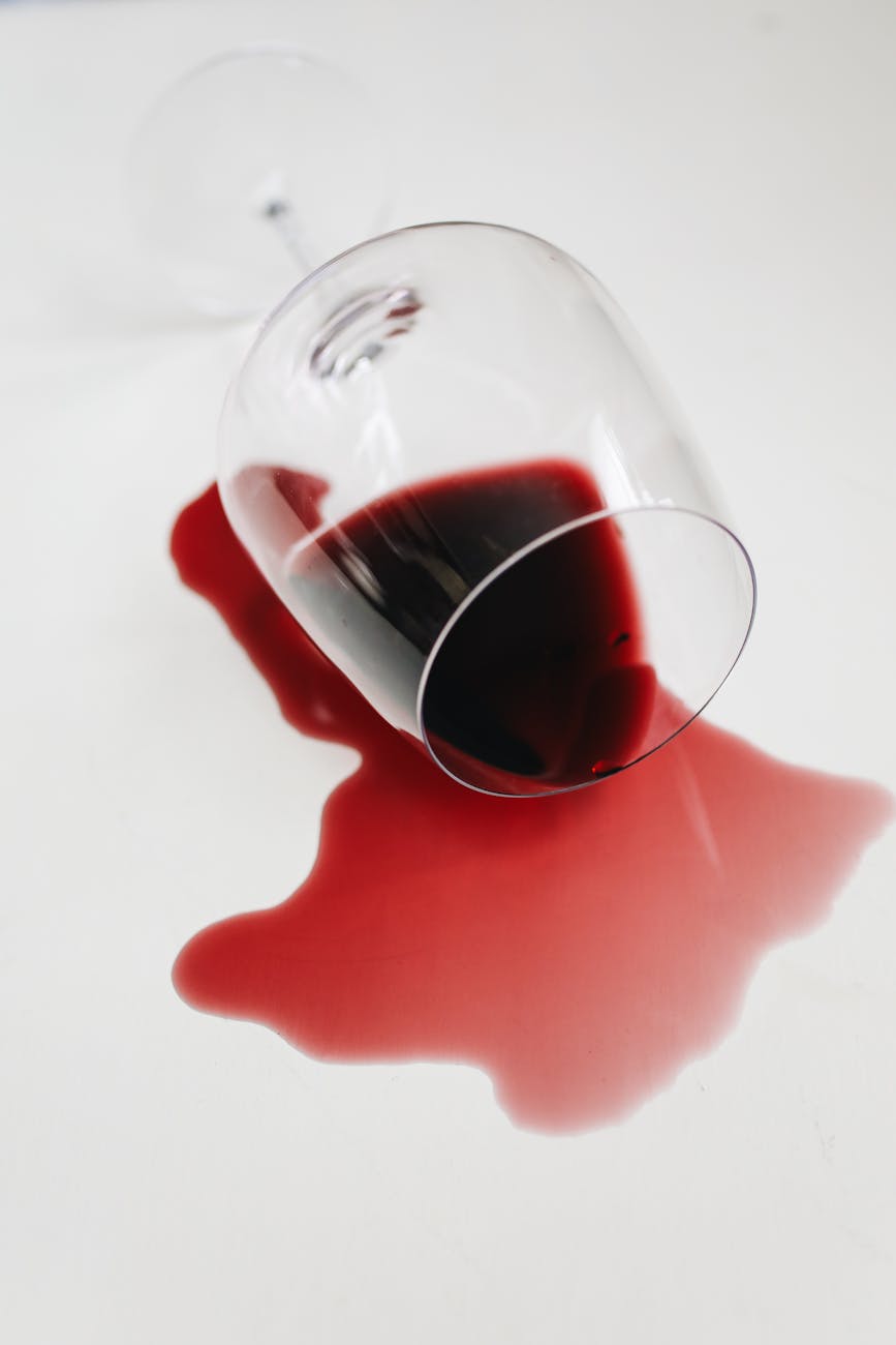 spilled red wine from a glass